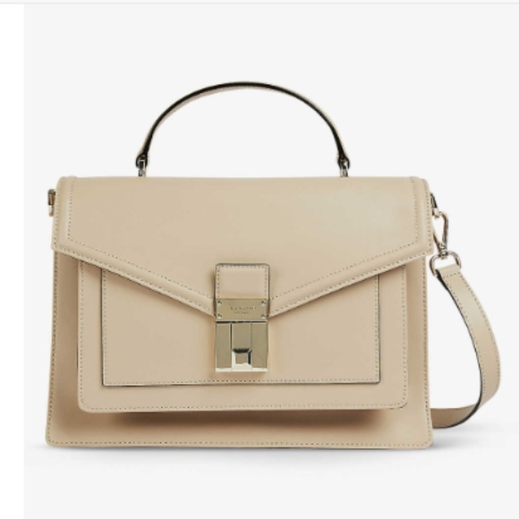 NWOT TED BAKER Kimmba gold clasp medium leather satchel bag beige tan ecru brown - Picture 1 of 4